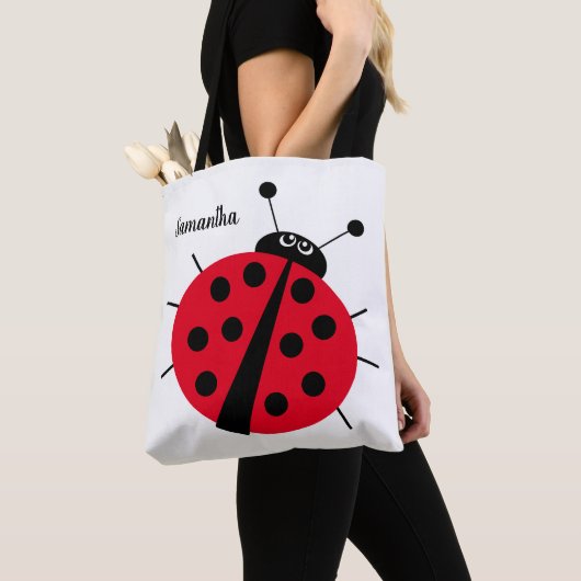 lieveheersbeestje cartoon fun rood zwart wit tote bag (Dichtbij)