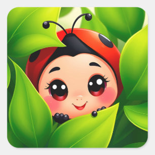 Lieveheersbeestje Cartoon Natuurlijke Decor Sticke Vierkante Sticker