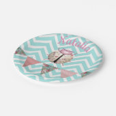 Lieveheersbeestje chevron bloemig cute roze blauw papieren bordje (Gekanteld)