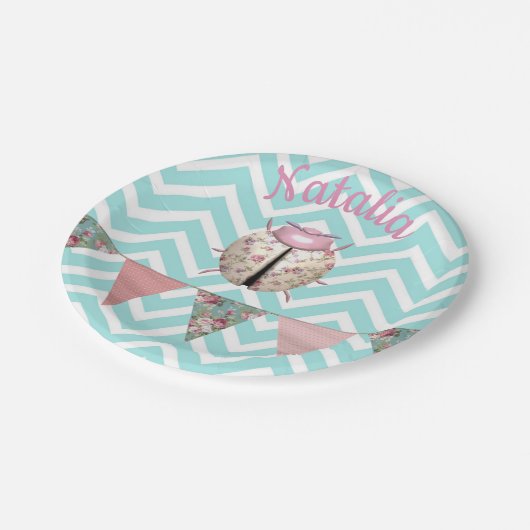 Lieveheersbeestje chevron floraal schattig roze bl papieren bordje (Gekanteld)