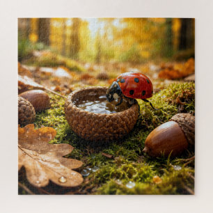 Lieveheersbeestje dat water drinkt uit een eikel d legpuzzel