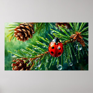 Lieveheersbeestje Dennentak Natuurlijke Wanddecor  Poster