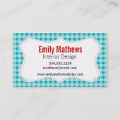 Lieveheersbeestje en bloem op Blue-Green Gingham Visitekaartje (Achterkant)