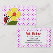 Lieveheersbeestje en bloem op Fuchsia Polka Dots Visitekaartje (Voorkant / Achterkant)