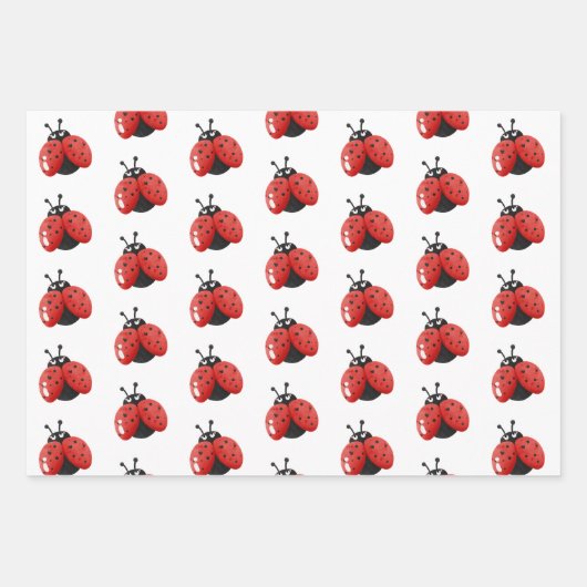 Lieveheersbeestje en harten patroon Verjaardag Inpakpapier Vel (Voorkant 3)