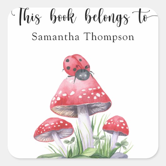 Lieveheersbeestje en paddenstoelen - dit boek beho vierkante sticker (Voorkant)