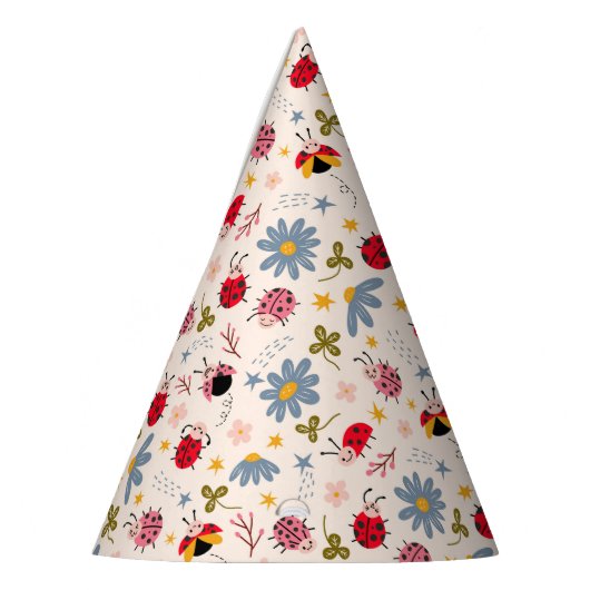Lieveheersbeestje en wilde bloemen patroon verjaar feesthoedjes (Links)