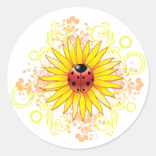 Lieveheersbeestje en Zonnebloem Sticker (Voorkant)