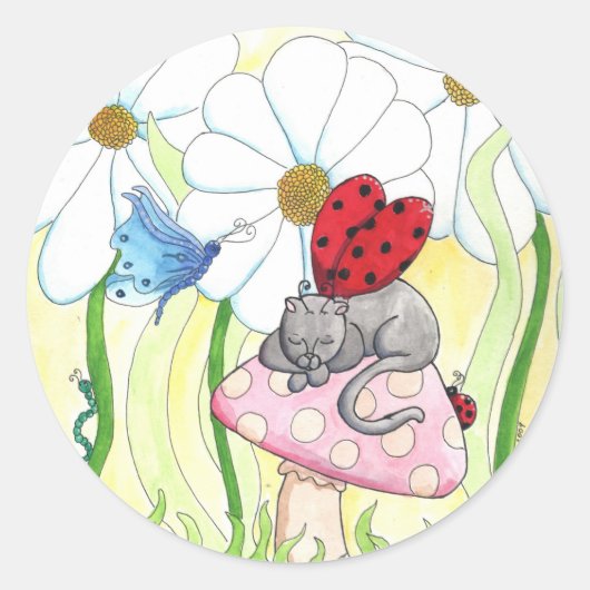 Lieveheersbeestje Fairy Cat Ronde Sticker (Voorkant)