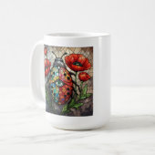 Lieveheersbeestje glas in lood levendig papaver bl koffiemok (Voorkant links)