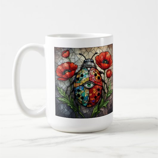 Lieveheersbeestje glas in lood levendig papaver bl koffiemok (Links)