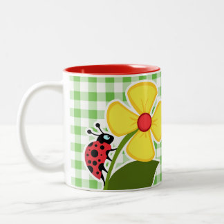 Lieveheersbeestje; Groen gecontroleerd; Gingham Tweekleurige Koffiemok