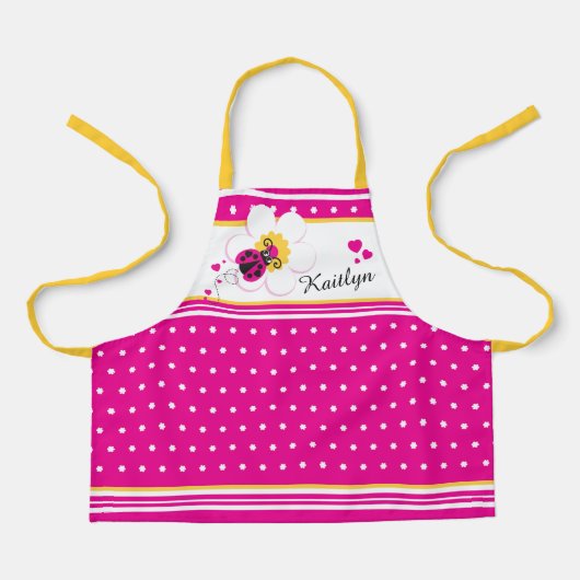 Lieveheersbeestje hart bloem stip roze wit geel cu schort (Voorkant)