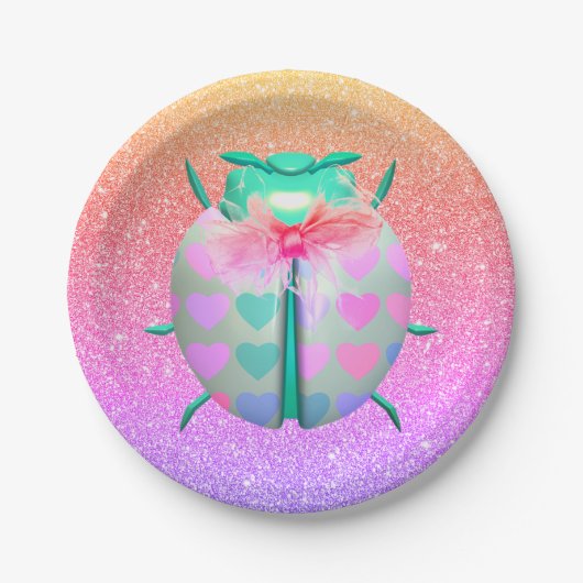 Lieveheersbeestje hart patroon schattige glitter g papieren bordje (Voorkant)