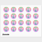 Lieveheersbeestje hart schattig glitter look roze  ronde sticker (Vel)