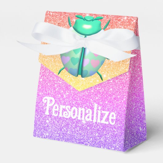 Lieveheersbeestje hart schattige glitter look grad bedankdoosjes (Voorkant Zijde)