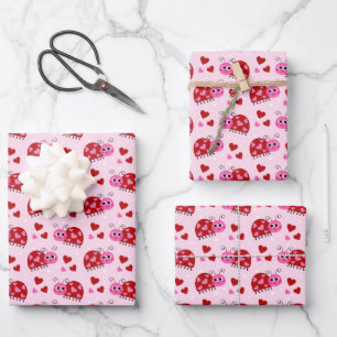 Lieveheersbeestje Harten Patroon Roze Inpakpapier Vel