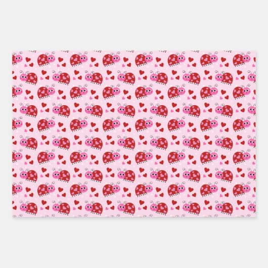 Lieveheersbeestje Hearts Pattern Pink Inpakpapier Vel (Voorkant)