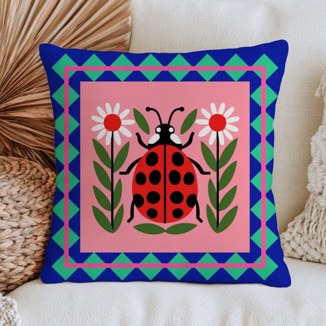 Lieveheersbeestje Illustratie Bloemige Bug Design  Kussen (Creator heeft geüpload)