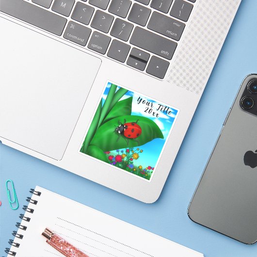 Lieveheersbeestje in de lente sticker (Laptop met iPhone)