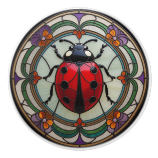 Lieveheersbeestje in glas in lood keramische knop