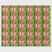 Lieveheersbeestje in gras gingham check schattig r cadeaupapier (Vlak)