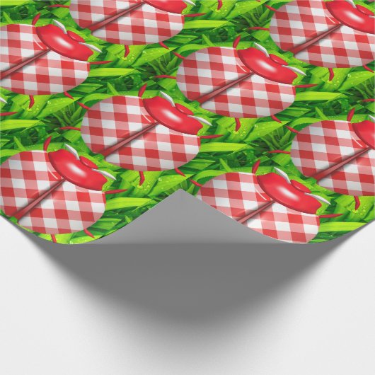 Lieveheersbeestje in gras gingham check schattig r cadeaupapier (Hoek)