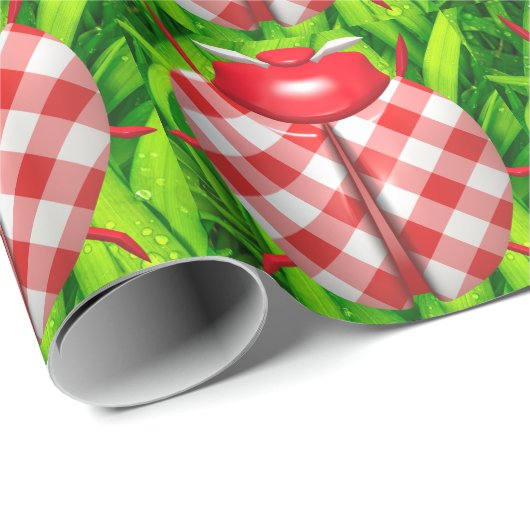 Lieveheersbeestje in gras gingham check schattig r cadeaupapier (Rol Hoek)
