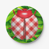 Lieveheersbeestje in gras gingham check schattig r papieren bordje (Voorkant)