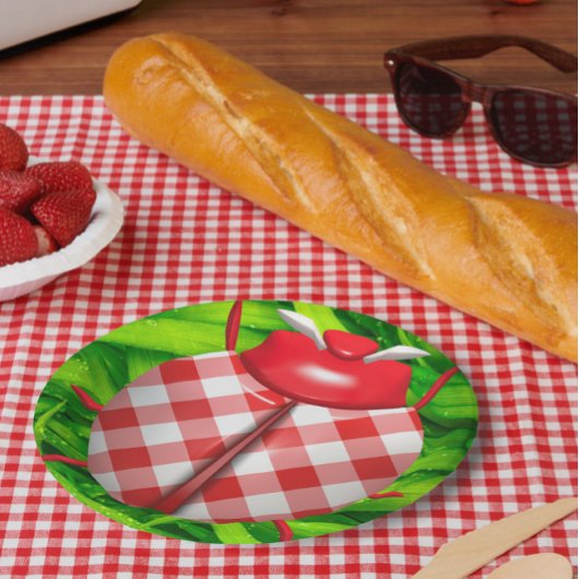 Lieveheersbeestje in gras gingham check schattig r papieren bordje