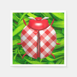 Lieveheersbeestje in groen gras rode gingham ruit  servet