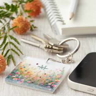 Lieveheersbeestje in waterverf lente Bloemige Mono Sleutelhanger