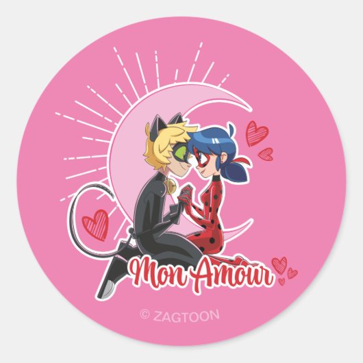 Lieveheersbeestje & kat Noir | Ma Amour Ronde Sticker (Voorkant)