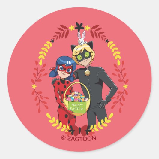 Lieveheersbeestje & kat Noir Paasmand Ronde Sticker (Voorkant)