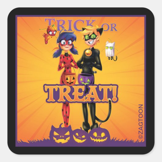 Lieveheersbeestje & kat Noir | Trick or treat! Vierkante Sticker (Voorkant)
