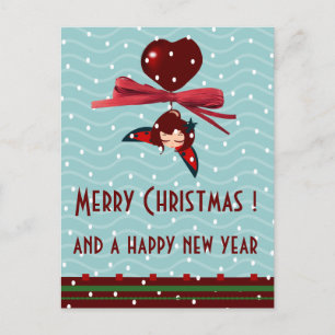 Lieveheersbeestje Kawaii kerstgroeten Feestdagenkaart
