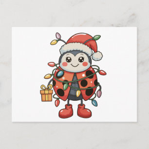 Lieveheersbeestje Kerstman Hoed Kerstverlichting C Feestdagenkaart