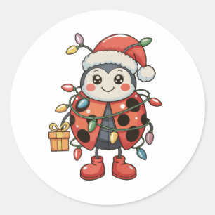 Lieveheersbeestje Kerstman Hoed Kerstverlichting C Ronde Sticker