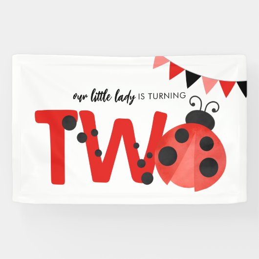 Lieveheersbeestje "Kleine Dame is Twee" 2e Verjaar Spandoek (Horizontaal)