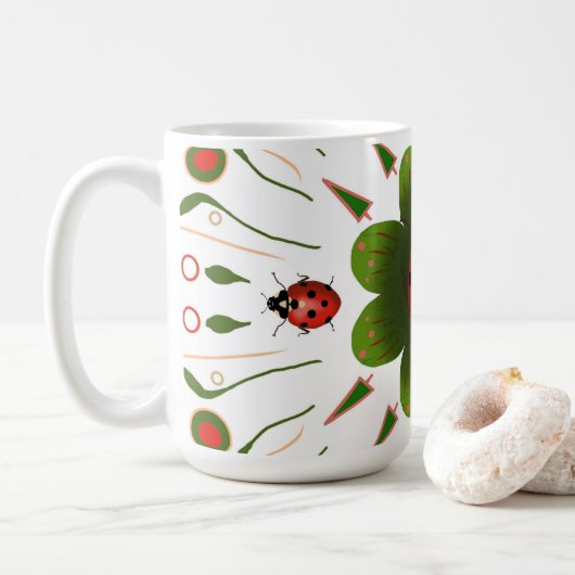 Lieveheersbeestje - met rood, groen op wit koffiemok (Met donut)