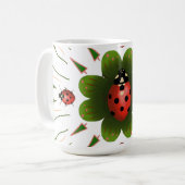 Lieveheersbeestje - met rood, groen op wit koffiemok (Voorkant links)