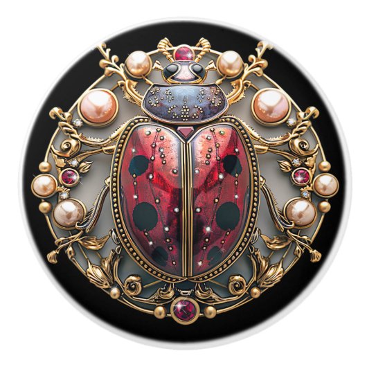 Lieveheersbeestje Mooie Art Deco Gouden Parels Rob Keramische Knop (Voorkant)