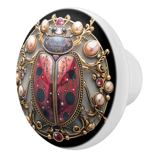 Lieveheersbeestje Mooie Art Deco Gouden Parels Rob Keramische Knop (Rechts)