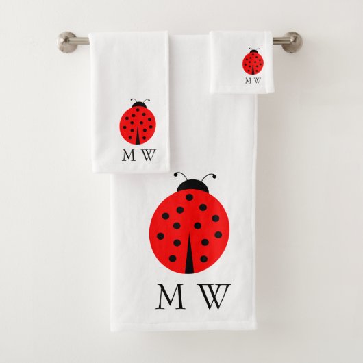 Lieveheersbeestje ontwerp met monogram bad handdoek (Insitu)