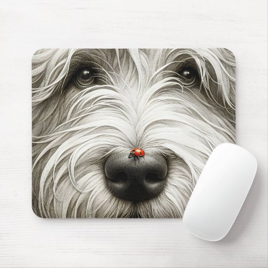 Lieveheersbeestje op de neus van een Shaggy Dog Muismat (Met muis)