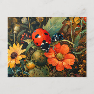 Lieveheersbeestje op een eenvoudige Dahlia Bloom I Briefkaart