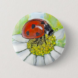 Lieveheersbeestje op een Madeliefje Ronde Button 5,7 Cm