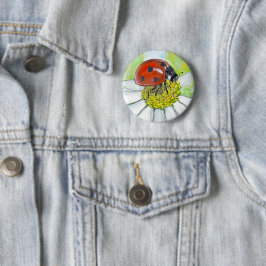 Lieveheersbeestje op een Madeliefje Ronde Button 5,7 Cm