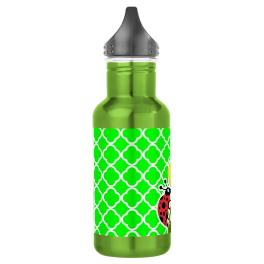 Lieveheersbeestje op elektrische groene quatrefoil waterfles (Links)