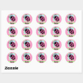 Lieveheersbeestje op roze & witte strepen ronde sticker (Vel)